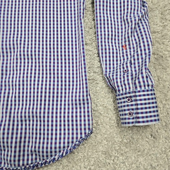 Robert Graham Shirt Mens XL Blue Plaid Ribbon Flip Cuffs Button‎ Up Long Sleeve - Picture 3 of 12